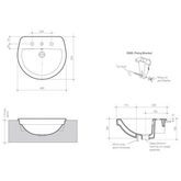 Cosmo Semi Recessed Caroma Basin  500mm X 440mm 1Th White